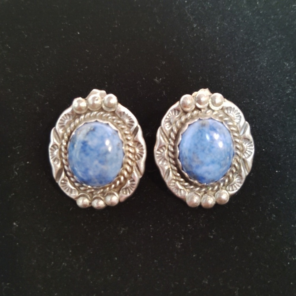 Navajo Turquoise Sterling Silver Earrings Signed NE Native American Vintage